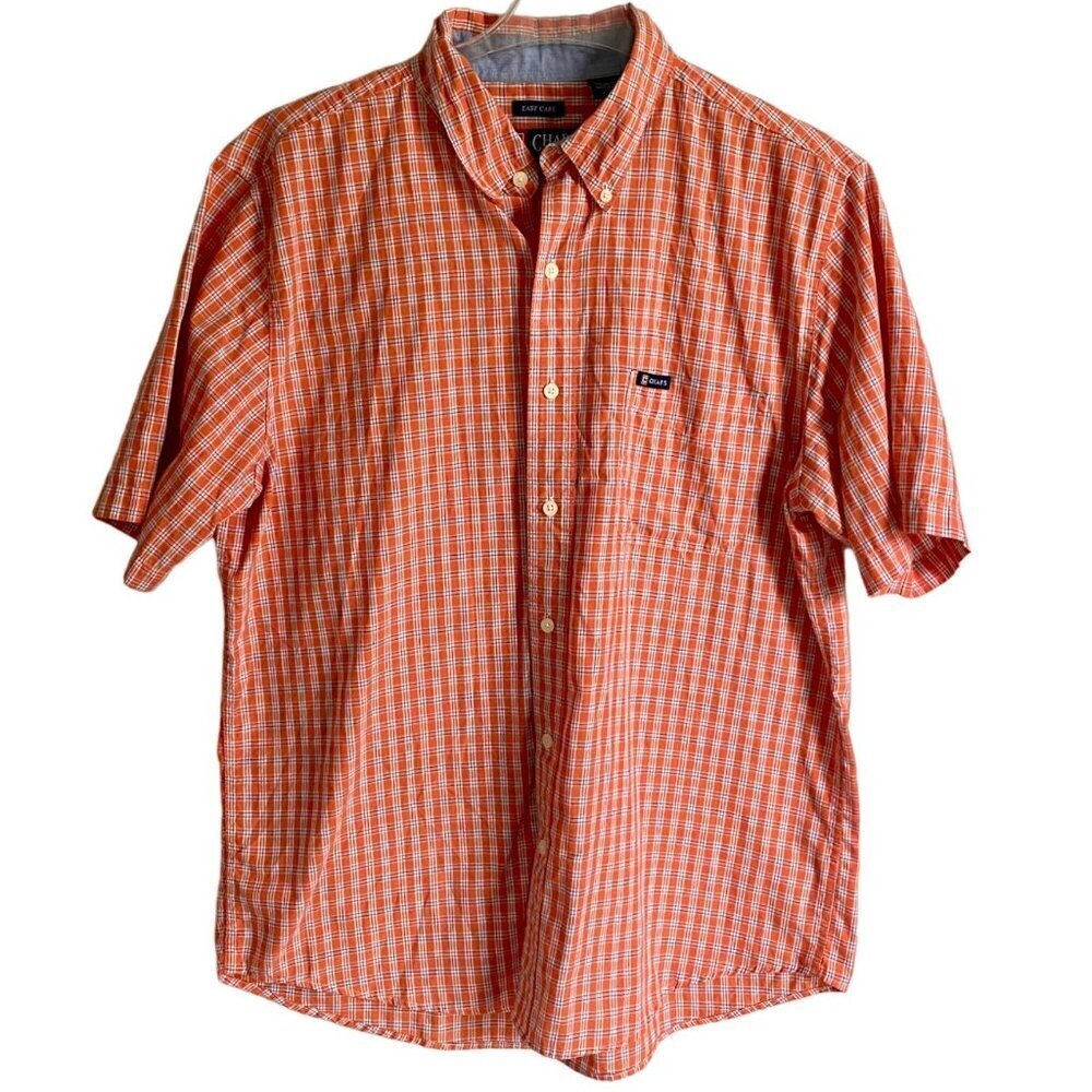 Chaps Easy Care Orange Button Down Short Sleeve Shirt Men's Large